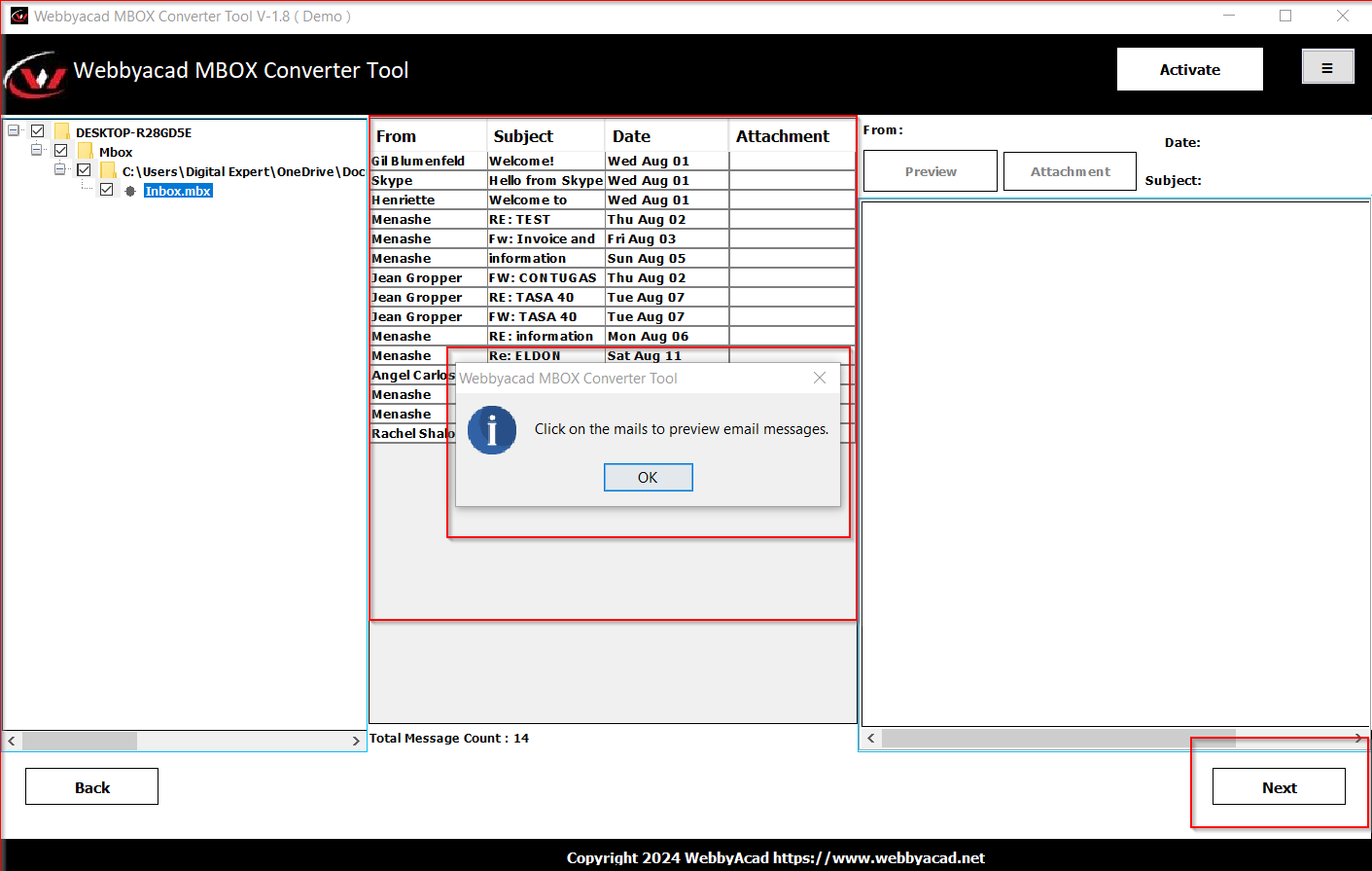 screenshot of MBOX Converter Tool